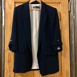 Zara Navy Blazer with Rolled-Up Sleeves